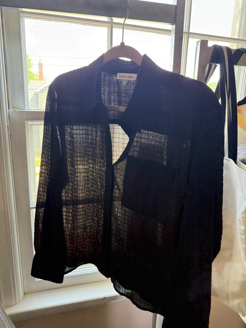 Calvin Klein Black Semi-Sheer Textured Blouse